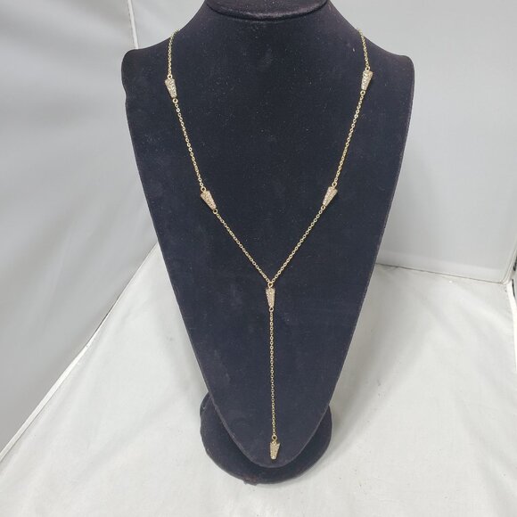 Banana Republic fine gold chain with small,  pave-set, clear stones Y necklace - Picture 1 of 7